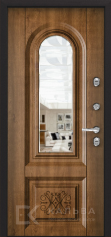 Фото №2 «Стальная дверь классика тёмная с арочным зеркалом орех №54»