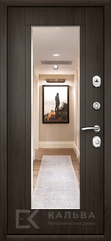 Фото №2 «Входная дверь шоколадная с горизонтальными вставками и зеркалом №75»