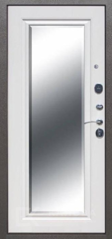 Фото №2 «Металлическая дверь тёмный дуб с белой панелью и зеркалом №58»